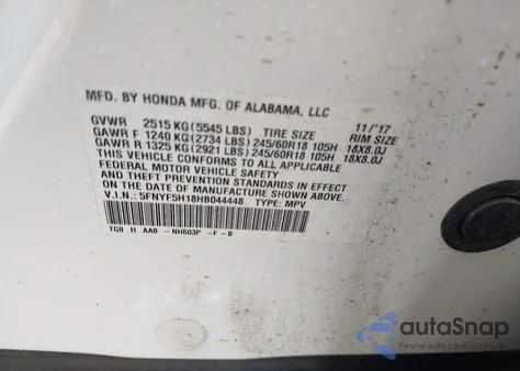 2017 Honda Pilot Lx z USA, uszkodzony, nr VIN 5FNYF5H18HB044448